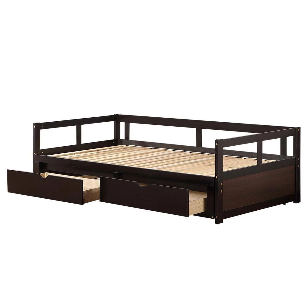 Espresso Wooden Twin Size Daybed with Trundle and 2-Drawers by ATHMILE 2 Espresso Wooden Twin Size Daybed with Trundle and 2-Drawers by ATHMILE - Image 2
