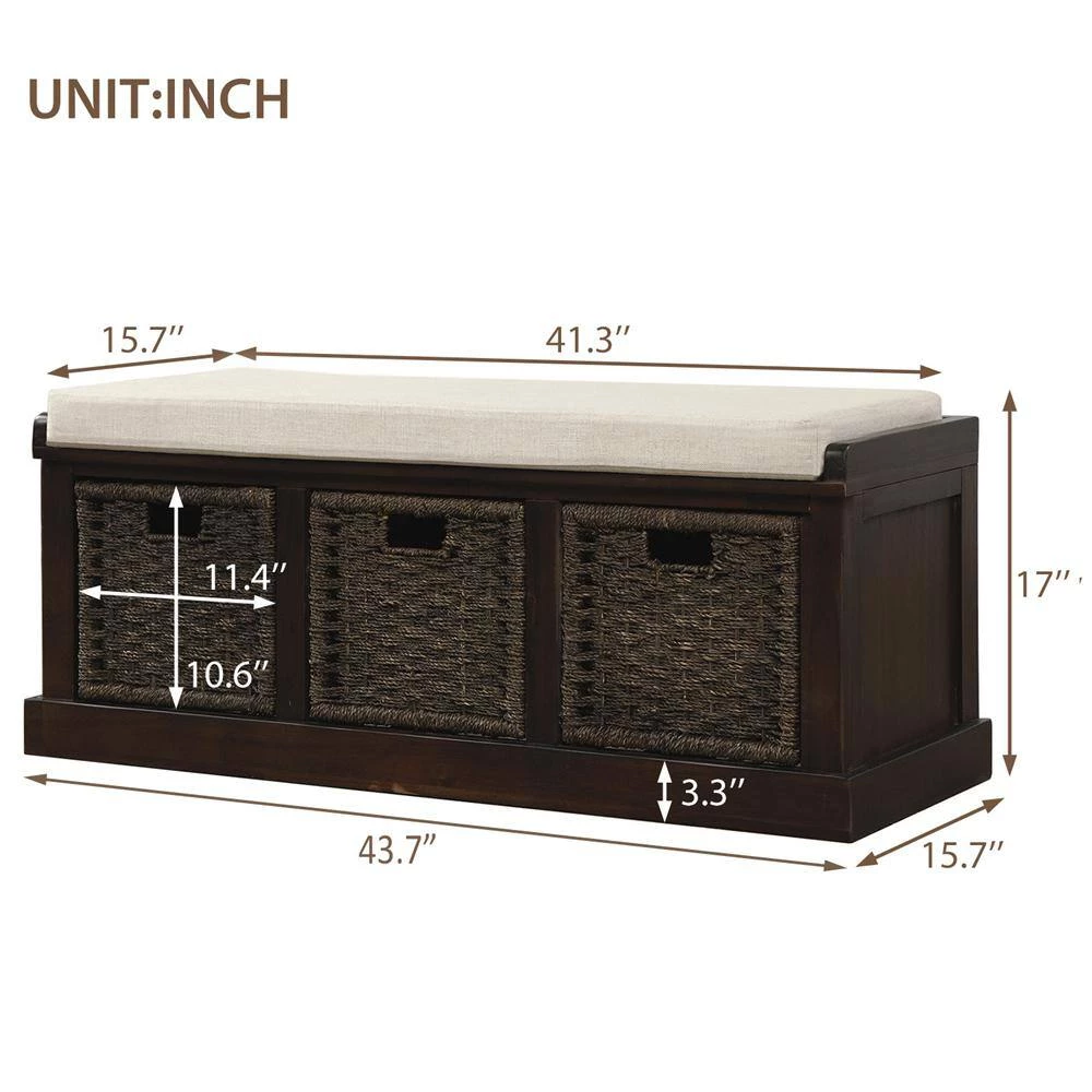 17"H x 15.7"W x 43.7"L Espresso Storage Bench by ATHMILE 5 17"H x 15.7"W x 43.7"L Espresso Storage Bench by ATHMILE - Image 5
