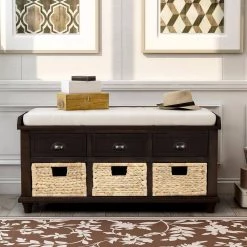 Espresso Storage Bench with 3-Drawers and 3-Rattan Baskets (42.1 in. L x 15.4 in. W x 18.7 in. H) by ATHMILE 15 Espresso Storage Bench with 3-Drawers and 3-Rattan Baskets (42.1 in. L x 15.4 in. W x 18.7 in. H) by ATHMILE -ATHMILE Sales Store espresso athmile dining benches gz b2w20220669 31 1000