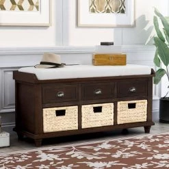 Espresso Storage Bench with 3-Drawers and 3-Rattan Baskets (42.1 in. L x 15.4 in. W x 18.7 in. H) by ATHMILE 11 Espresso Storage Bench with 3-Drawers and 3-Rattan Baskets (42.1 in. L x 15.4 in. W x 18.7 in. H) by ATHMILE -ATHMILE Sales Store espresso athmile dining benches gz b2w20220669 4f 1000