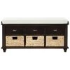 Espresso Storage Bench with 3-Drawers and 3-Rattan Baskets (42.1 in. L x 15.4 in. W x 18.7 in. H) by ATHMILE