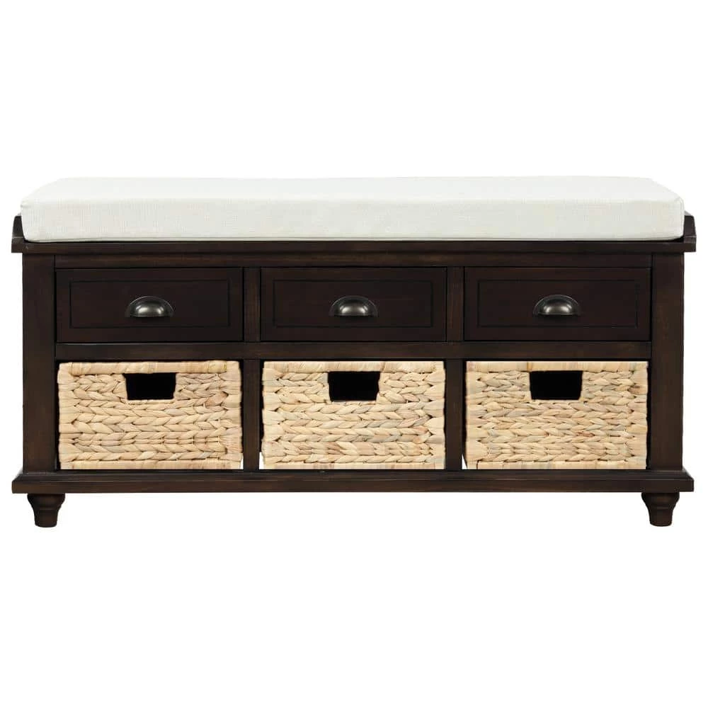 Espresso Storage Bench with 3-Drawers and 3-Rattan Baskets (42.1 in. L x 15.4 in. W x 18.7 in. H) by ATHMILE 1 Espresso Storage Bench with 3-Drawers and 3-Rattan Baskets (42.1 in. L x 15.4 in. W x 18.7 in. H) by ATHMILE