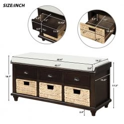 Espresso Storage Bench with 3-Drawers and 3-Rattan Baskets (42.1 in. L x 15.4 in. W x 18.7 in. H) by ATHMILE 10 Espresso Storage Bench with 3-Drawers and 3-Rattan Baskets (42.1 in. L x 15.4 in. W x 18.7 in. H) by ATHMILE -ATHMILE Sales Store espresso athmile dining benches gz b2w20220669 c3 1000