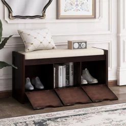 Espresso Storage Bench with Removable Cushion and 3-Flip Lock Storage Cubbies 39 in. L x 14 in. W x 19.8 in. H by ATHMILE 11 Espresso Storage Bench with Removable Cushion and 3-Flip Lock Storage Cubbies 39 in. L x 14 in. W x 19.8 in. H by ATHMILE -ATHMILE Sales Store espresso athmile dining benches gz b2w20220680 31 1000