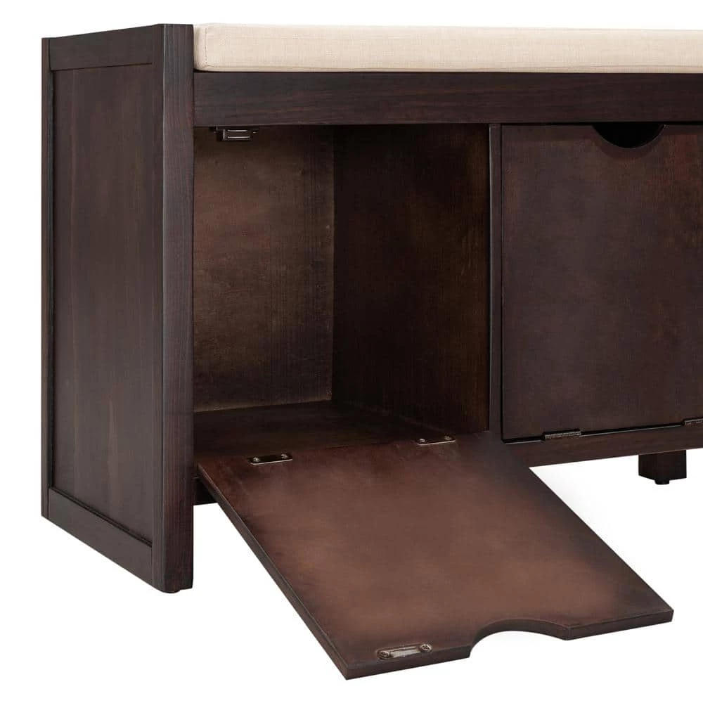 Espresso Storage Bench with Removable Cushion and 3-Flip Lock Storage Cubbies 39 in. L x 14 in. W x 19.8 in. H by ATHMILE 4 Espresso Storage Bench with Removable Cushion and 3-Flip Lock Storage Cubbies 39 in. L x 14 in. W x 19.8 in. H by ATHMILE - Image 4
