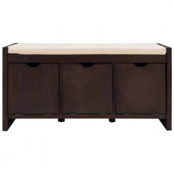 Espresso Storage Bench with Removable Cushion and 3-Flip Lock Storage Cubbies 39 in. L x 14 in. W x 19.8 in. H by ATHMILE