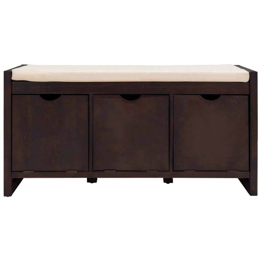 Espresso Storage Bench with Removable Cushion and 3-Flip Lock Storage Cubbies 39 in. L x 14 in. W x 19.8 in. H by ATHMILE 1 Espresso Storage Bench with Removable Cushion and 3-Flip Lock Storage Cubbies 39 in. L x 14 in. W x 19.8 in. H by ATHMILE