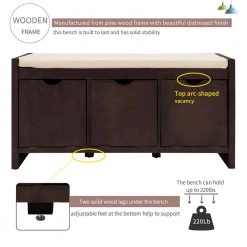 Espresso Storage Bench with Removable Cushion and 3-Flip Lock Storage Cubbies 39 in. L x 14 in. W x 19.8 in. H by ATHMILE 8 Espresso Storage Bench with Removable Cushion and 3-Flip Lock Storage Cubbies 39 in. L x 14 in. W x 19.8 in. H by ATHMILE -ATHMILE Sales Store espresso athmile dining benches gz b2w20220680 c3 1000