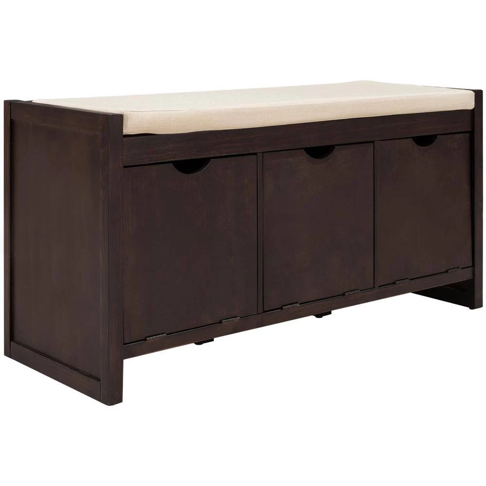 Espresso Storage Bench with Removable Cushion and 3-Flip Lock Storage Cubbies 39 in. L x 14 in. W x 19.8 in. H by ATHMILE 2 Espresso Storage Bench with Removable Cushion and 3-Flip Lock Storage Cubbies 39 in. L x 14 in. W x 19.8 in. H by ATHMILE - Image 2