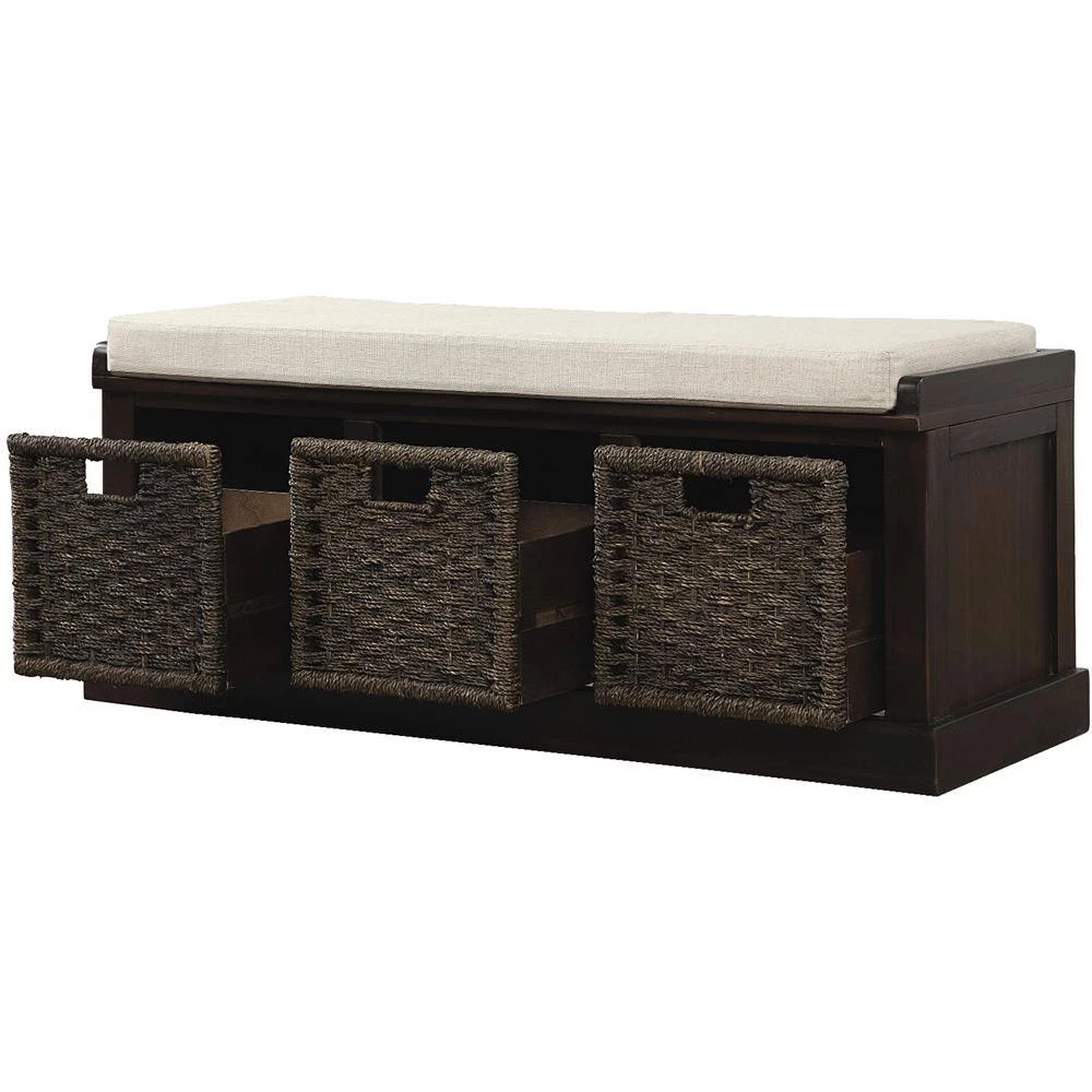 Espresso Storage Bench with Removable Cushion and 3-Rattan Basket 43.7 in. L x 15.7 in. W x 17 in. H by ATHMILE 4 Espresso Storage Bench with Removable Cushion and 3-Rattan Basket 43.7 in. L x 15.7 in. W x 17 in. H by ATHMILE - Image 4