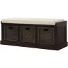 Espresso Storage Bench with Removable Cushion and 3-Rattan Basket 43.7 in. L x 15.7 in. W x 17 in. H by ATHMILE