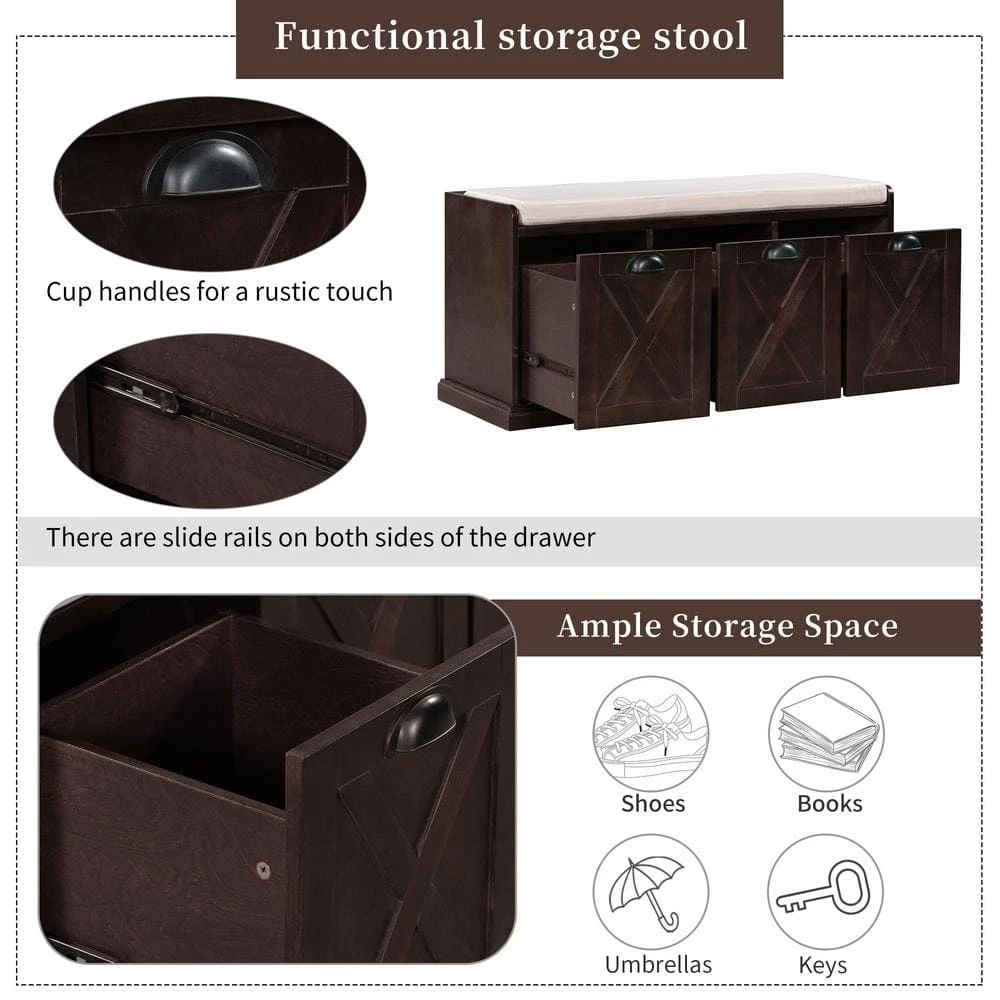 Espresso Storage Bench 43 in. L x 15.7 in. W x 20 in. H by ATHMILE 5 Espresso Storage Bench 43 in. L x 15.7 in. W x 20 in. H by ATHMILE - Image 5