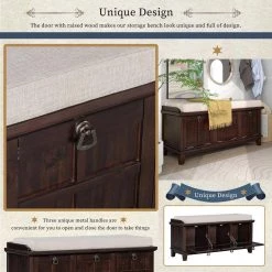 Espresso Storage Bench with Beige Cushion (42.9 in. L x 15 in. W x 19.3 in. H) by ATHMILE 16 Espresso Storage Bench with Beige Cushion (42.9 in. L x 15 in. W x 19.3 in. H) by ATHMILE -ATHMILE Sales Store espresso athmile dining benches gz b2w20221755 76 1000