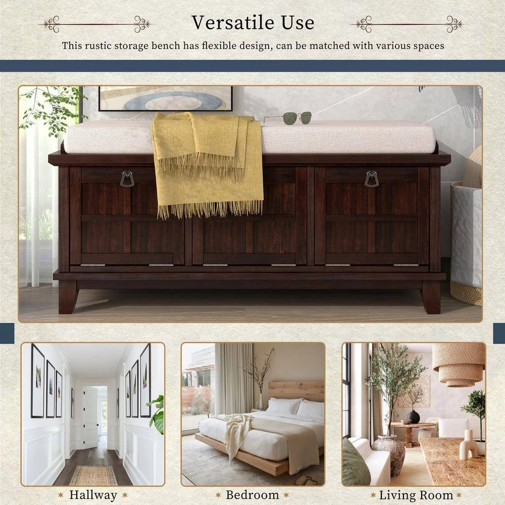 Espresso Storage Bench with Beige Cushion (42.9 in. L x 15 in. W x 19.3 in. H) by ATHMILE 3 Espresso Storage Bench with Beige Cushion (42.9 in. L x 15 in. W x 19.3 in. H) by ATHMILE - Image 3