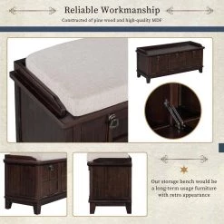 Espresso Storage Bench with Beige Cushion (42.9 in. L x 15 in. W x 19.3 in. H) by ATHMILE 15 Espresso Storage Bench with Beige Cushion (42.9 in. L x 15 in. W x 19.3 in. H) by ATHMILE -ATHMILE Sales Store espresso athmile dining benches gz b2w20221755 fa 1000