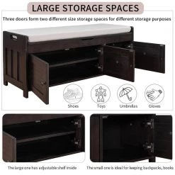 Espresso Shoe Bench with Removable Cushion and Hidden Storage Space 43.5 in. L x 16 in. W x 18 in. H by ATHMILE 16 Espresso Shoe Bench with Removable Cushion and Hidden Storage Space 43.5 in. L x 16 in. W x 18 in. H by ATHMILE -ATHMILE Sales Store espresso athmile dining benches gzx b2w20220687 4f 1000