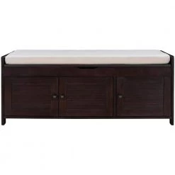 Espresso Shoe Bench with Removable Cushion and Hidden Storage Space 43.5 in. L x 16 in. W x 18 in. H by ATHMILE