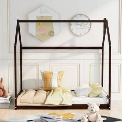 Espresso Wood Frame Twin Bed Frame by ATHMILE -ATHMILE Sales Store espresso athmile kids beds dswf281435aap fa 1000