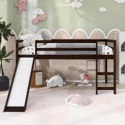 Espresso Twin Loft Bed with Slide by ATHMILE -ATHMILE Sales Store espresso athmile loft beds gz b2w20221972 31 1000