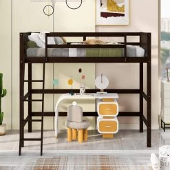 Espresso Twin Size Loft Bed with Ladder by ATHMILE -ATHMILE Sales Store espresso athmile loft beds gz b2w20221975 c3 1000