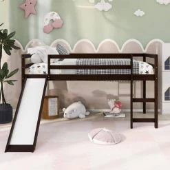 Espresso Twin Loft Bed with Slide by ATHMILE -ATHMILE Sales Store espresso athmile loft beds gz b2w20222030 31 1000