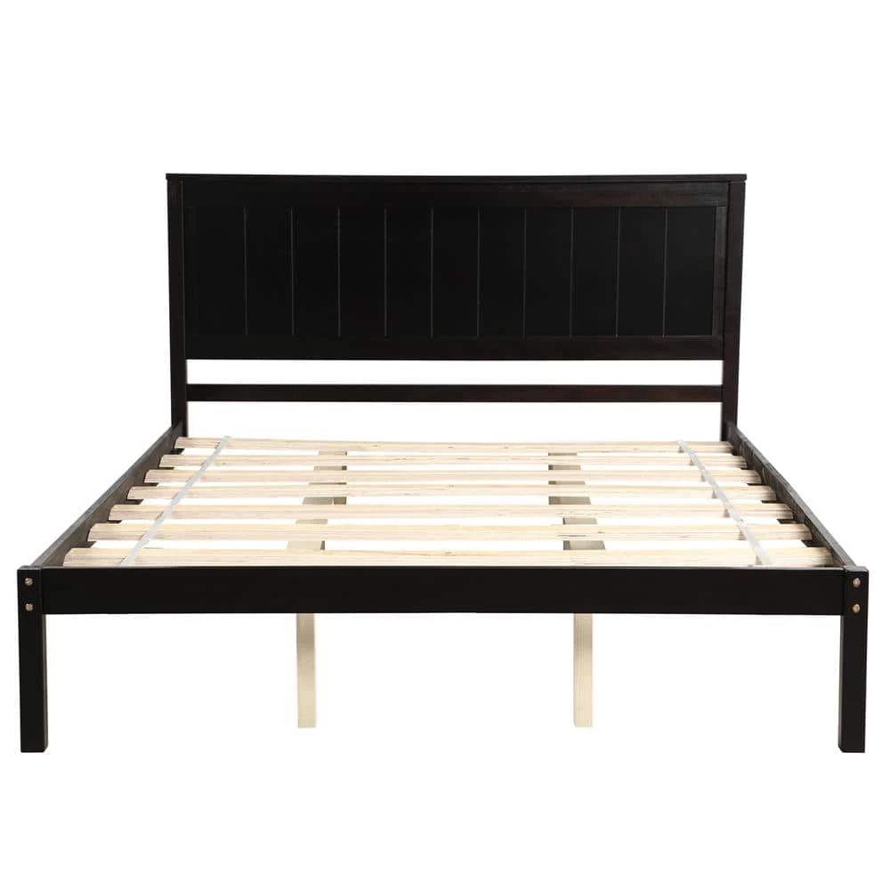 63.9 in. W Espresso Wood Frame Queen Platform Bed by ATHMILE 1 63.9 in. W Espresso Wood Frame Queen Platform Bed by ATHMILE