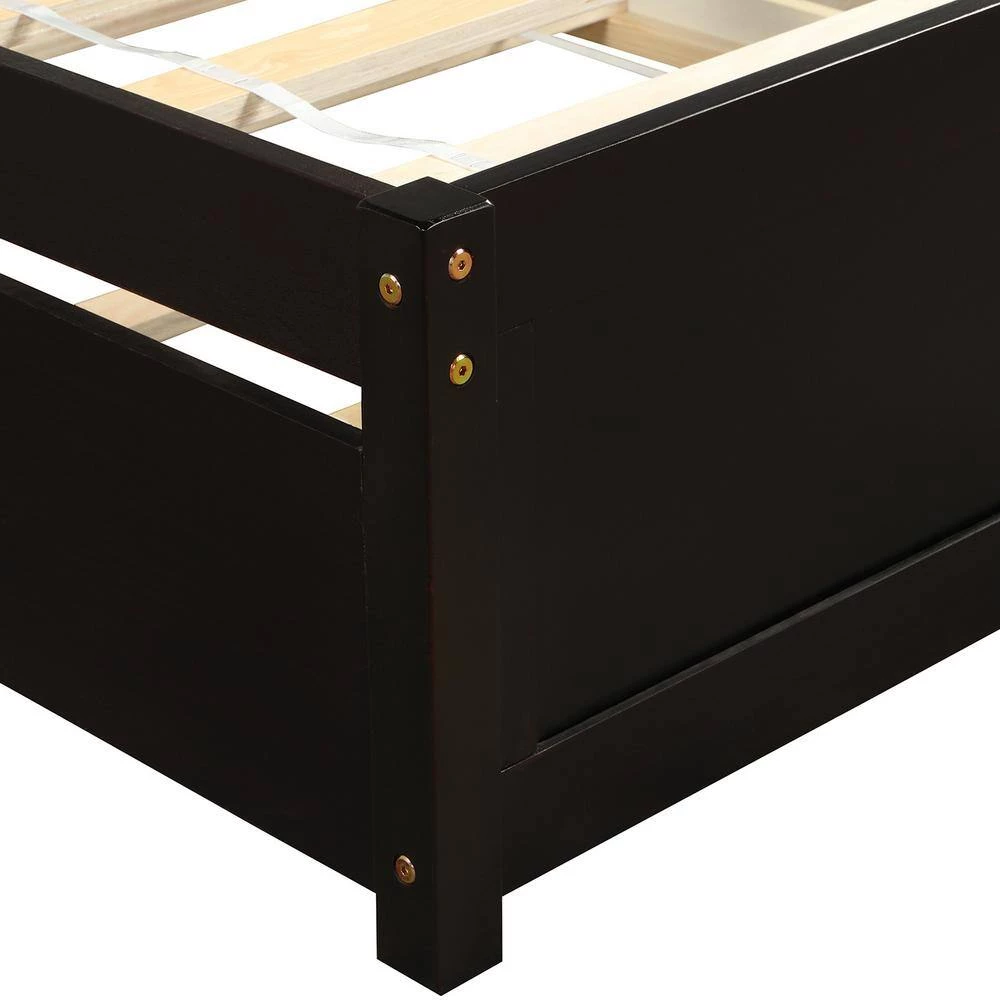 Espresso Brown Twin Size Platform Bed Wood Bed Frame with Trundle by ATHMILE 6 Espresso Brown Twin Size Platform Bed Wood Bed Frame with Trundle by ATHMILE - Image 6