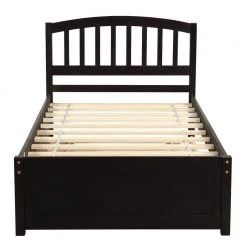 Espresso Brown Twin Size Platform Bed Wood Bed Frame with Trundle by ATHMILE