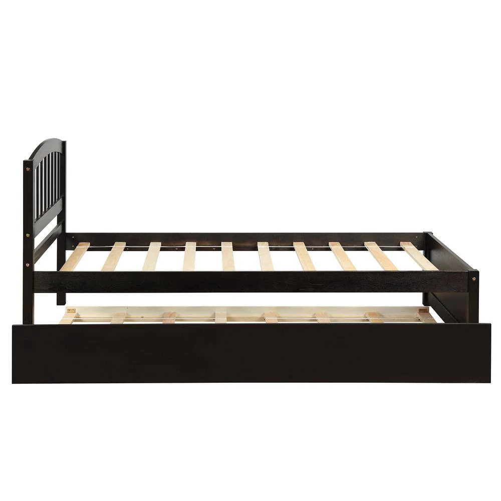 Espresso Brown Twin Size Platform Bed Wood Bed Frame with Trundle by ATHMILE 2 Espresso Brown Twin Size Platform Bed Wood Bed Frame with Trundle by ATHMILE - Image 2