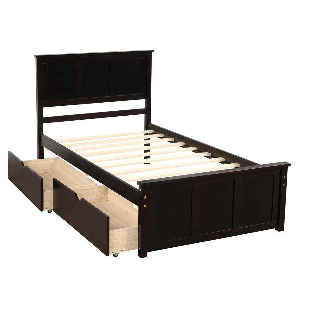 76 in. W Espresso Wood Frame Twin Platform Storage Bed with Drawers by ATHMILE 2 76 in. W Espresso Wood Frame Twin Platform Storage Bed with Drawers by ATHMILE - Image 2
