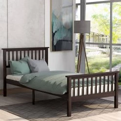 Espresso Twin Wood Platform Bed with Headboard and Footboard by ATHMILE -ATHMILE Sales Store espresso athmile platform beds gz wf191767aap 31 1000