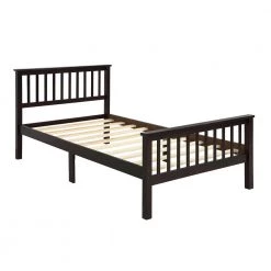 Espresso Twin Wood Platform Bed with Headboard and Footboard by ATHMILE