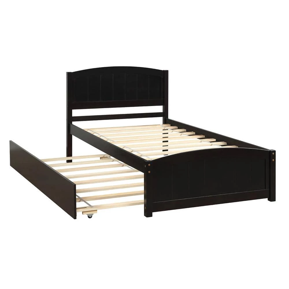 Espresso Twin Platform Bed with Trundle by ATHMILE 1 Espresso Twin Platform Bed with Trundle by ATHMILE