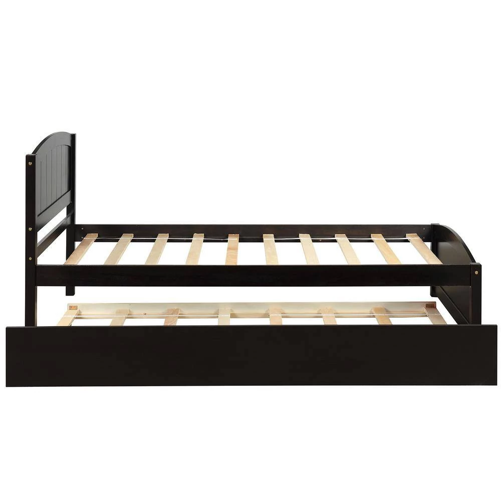 Espresso Twin Platform Bed with Trundle by ATHMILE 2 Espresso Twin Platform Bed with Trundle by ATHMILE - Image 2