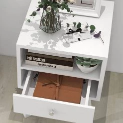 1-Drawer Gloss White Nightstand 22.4 in. H x 11.8 in. W x 15 in. D by ATHMILE -ATHMILE Sales Store gloss white athmile nightstands ddw128547829 c3 1000