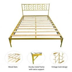 Gold Queen Platform Bed by ATHMILE 10 Gold Queen Platform Bed by ATHMILE -ATHMILE Sales Store gold athmile panel beds ddw42721070 4f 1000