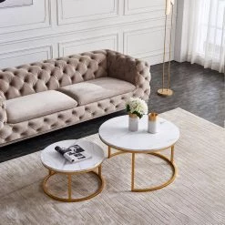 31 .5 in. Marble Color Top Round Modern Nesting MDF Coffee Table with Gold Metal Frame with 2-Pieces by ATHMILE 17 31 .5 in. Marble Color Top Round Modern Nesting MDF Coffee Table with Gold Metal Frame with 2-Pieces by ATHMILE -ATHMILE Sales Store gold frame athmile nesting tables gz w24714369 31 1000
