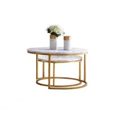 31 .5 in. Marble Color Top Round Modern Nesting MDF Coffee Table with Gold Metal Frame with 2-Pieces by ATHMILE 14 31 .5 in. Marble Color Top Round Modern Nesting MDF Coffee Table with Gold Metal Frame with 2-Pieces by ATHMILE -ATHMILE Sales Store gold frame athmile nesting tables gz w24714369 44 1000