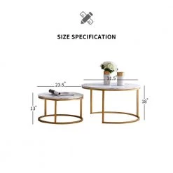 31 .5 in. Marble Color Top Round Modern Nesting MDF Coffee Table with Gold Metal Frame with 2-Pieces by ATHMILE 11 31 .5 in. Marble Color Top Round Modern Nesting MDF Coffee Table with Gold Metal Frame with 2-Pieces by ATHMILE -ATHMILE Sales Store gold frame athmile nesting tables gz w24714369 c3 1000