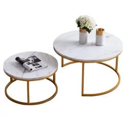 31 .5 in. Marble Color Top Round Modern Nesting MDF Coffee Table with Gold Metal Frame with 2-Pieces by ATHMILE 15 31 .5 in. Marble Color Top Round Modern Nesting MDF Coffee Table with Gold Metal Frame with 2-Pieces by ATHMILE -ATHMILE Sales Store gold frame athmile nesting tables gz w24714369 fa 1000