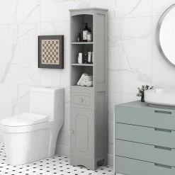 Gray Tall FreeStanding Storage Cabinet with Door and Adjustable Shelf by ATHMILE -ATHMILE Sales Store gray athmile accent cabinets gz b2w20220675 44 1000