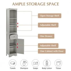 Gray Tall FreeStanding Storage Cabinet with Door and Adjustable Shelf by ATHMILE -ATHMILE Sales Store gray athmile accent cabinets gz b2w20220675 76 1000