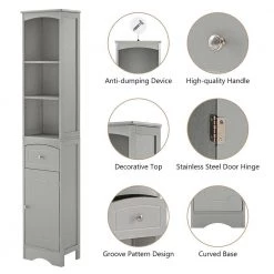Gray Tall FreeStanding Storage Cabinet with Door and Adjustable Shelf by ATHMILE -ATHMILE Sales Store gray athmile accent cabinets gz b2w20220675 fa 1000
