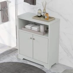 23.6 in. L x 11.8 in. W x 31.7 in. H Gray Square Freestanding Floor Storage Cabinet Adjustable Shelves for Home Kitchen by ATHMILE 21 23.6 in. L x 11.8 in. W x 31.7 in. H Gray Square Freestanding Floor Storage Cabinet Adjustable Shelves for Home Kitchen by ATHMILE -ATHMILE Sales Store gray athmile accent cabinets gz wf283639aae 31 1000