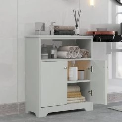23.6 in. L x 11.8 in. W x 31.7 in. H Gray Square Freestanding Floor Storage Cabinet Adjustable Shelves for Home Kitchen by ATHMILE 20 23.6 in. L x 11.8 in. W x 31.7 in. H Gray Square Freestanding Floor Storage Cabinet Adjustable Shelves for Home Kitchen by ATHMILE -ATHMILE Sales Store gray athmile accent cabinets gz wf283639aae 76 1000