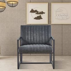Gray Modern Design High Quality PU with Steel Frame Armchair (Set of 1) by ATHMILE -ATHMILE Sales Store gray athmile accent chairs gz w24002856 31 1000