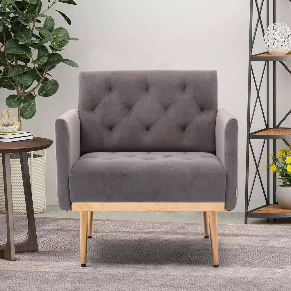 31.1 in. Gray Velvet Accent Chair Leisure Sofa Seating with Rose Golden Feet by ATHMILE 8 31.1 in. Gray Velvet Accent Chair Leisure Sofa Seating with Rose Golden Feet by ATHMILE - Image 8