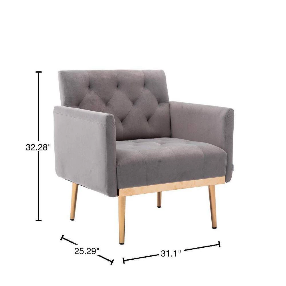 31.1 in. Gray Velvet Accent Chair Leisure Sofa Seating with Rose Golden Feet by ATHMILE 3 31.1 in. Gray Velvet Accent Chair Leisure Sofa Seating with Rose Golden Feet by ATHMILE - Image 3