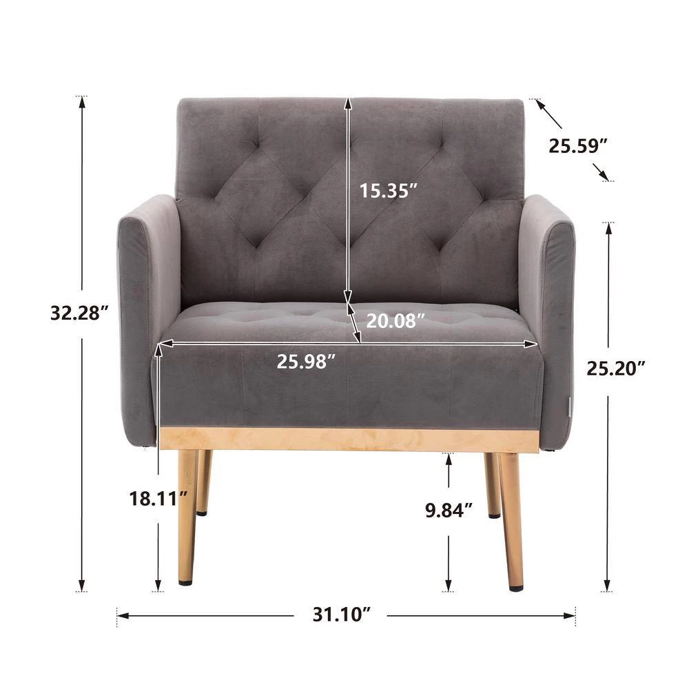 31.1 in. Gray Velvet Accent Chair Leisure Sofa Seating with Rose Golden Feet by ATHMILE 4 31.1 in. Gray Velvet Accent Chair Leisure Sofa Seating with Rose Golden Feet by ATHMILE - Image 4