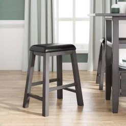 24.3 in. Gray Backless-Counter Height Wood Upholstered Stools Black Cushion (Set of 4) by ATHMILE -ATHMILE Sales Store gray athmile bar stools gz b2mox000004 31 1000